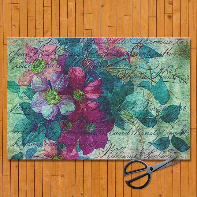Clematis Vine Handwriting Plum Ephemera Decoupage Seidenpapier (Von Creator hochgeladen)