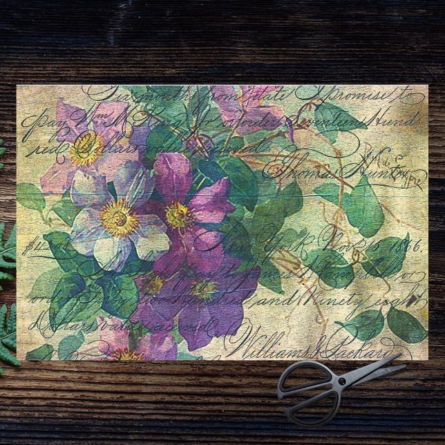 Clematis Vine Handwriting Vivid Ephemera Decoupage Seidenpapier (Von Creator hochgeladen)