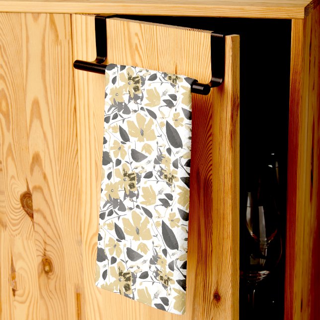 Clematis Yellow Gray Watercolor Blume Geschirrtuch (Clematis Yellow Gray Watercolor Flowers Kitchen Towel from Studio Posies)