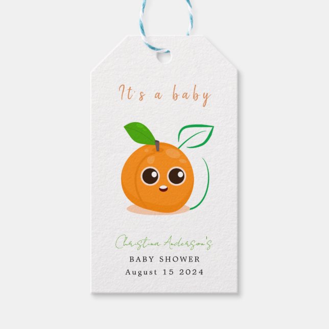 Clementine Orange Fruit Baby Dusche Geschenkanhänger (Vorderseite)