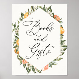 Clementine Orangen und Grünbücher und Geschenke Poster