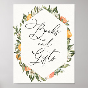 Clementine Orangen und Grünbücher und Geschenke Poster