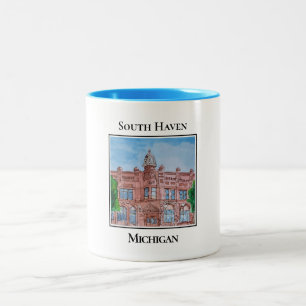Clementines Gebäude, South Haven Michigan Zweifarbige Tasse