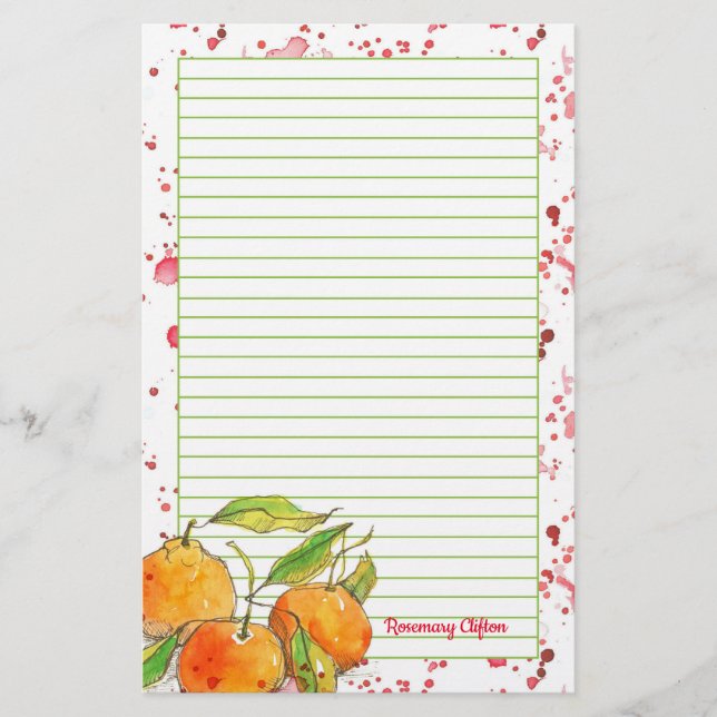 Clemetines Fruit Monogram Lined Letter Writing Briefpapier (Vorderseite)
