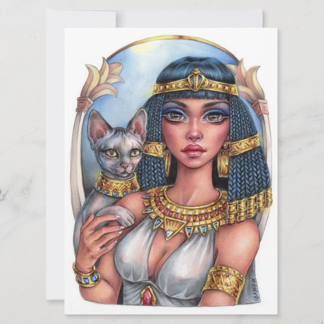 Cleo Goddess Sphynx Cat Queen Fantasy Art Card (Vorderseite)