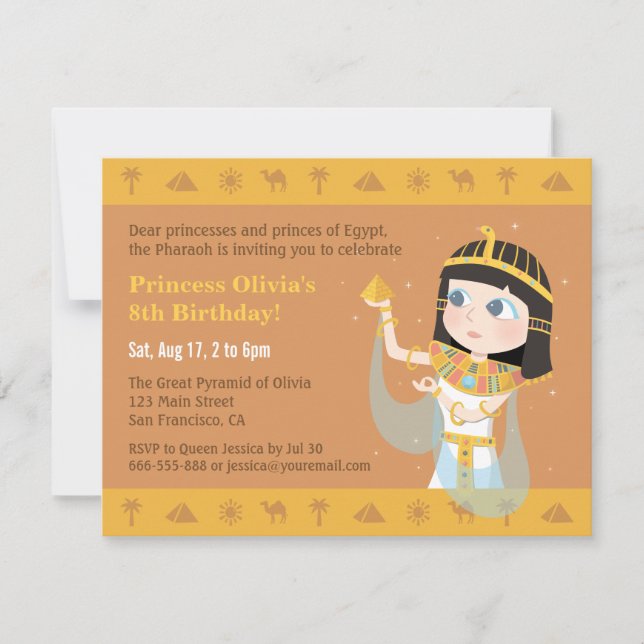 Cleopatra Ägyptisches Party des Themed Kindergebur Einladung (Vorderseite)