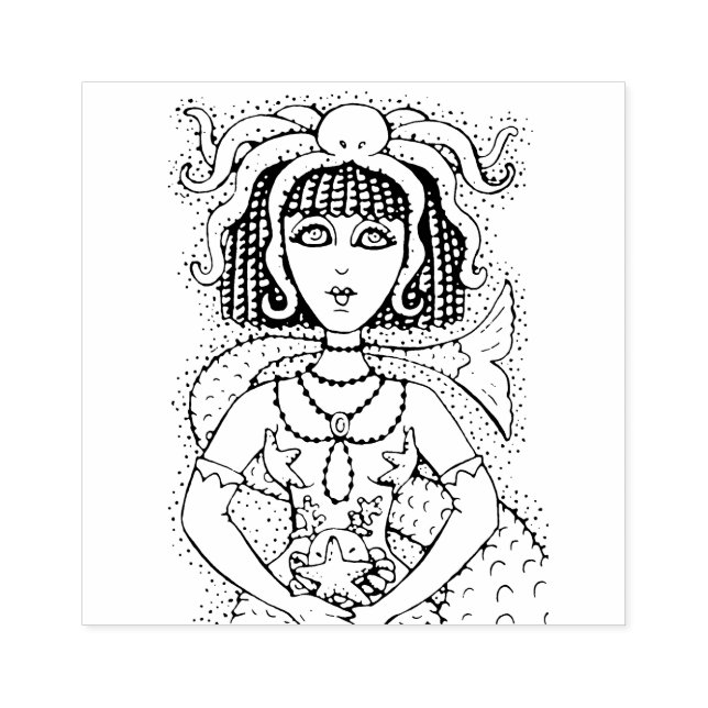 CLEOPATRA OCTOPUS MERMAID, FANTASY GOTH SIREN GUMMISTEMPEL (Prägung)