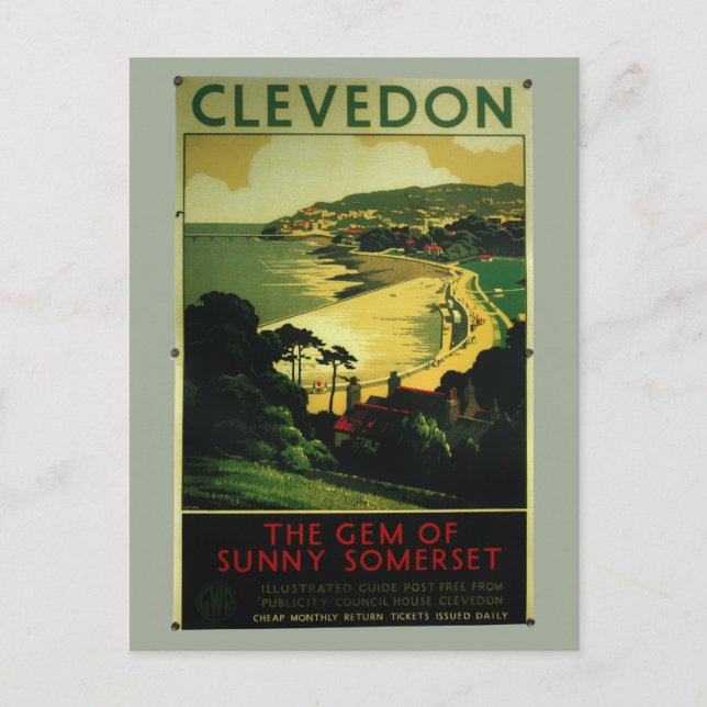 Clevedon Vintages Werbeplakat Postkarte (Vorderseite)