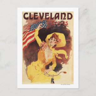 Cleveland Bicycles American Girl in Gelb Postkarte