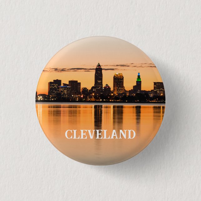 Cleveland City Ohio Sunset Skyline River Landschaf Button (Vorderseite)