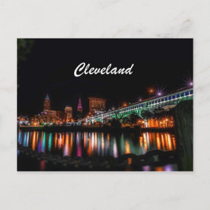 Cleveland City River Bank Nacht Postkarte