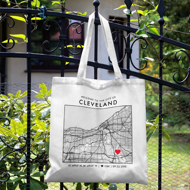 Cleveland Liebe Locator | City Map Wedding Welcome Tragetasche (The more complete visual of what your final tote bag would look like in real life.)