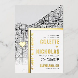 Cleveland Liebe Locator   Städtische Hochzeit Folieneinladung