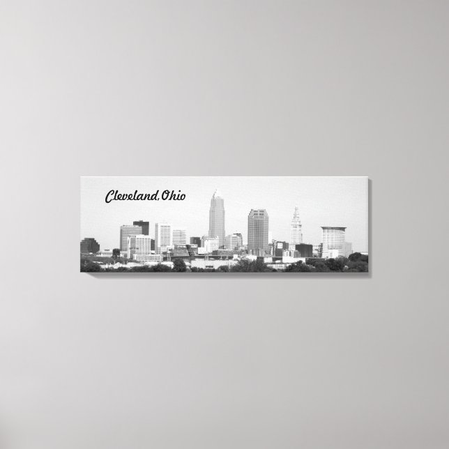 Cleveland OH B&W Lake Skyline Canvas Print Leinwanddruck (Vorderseite)