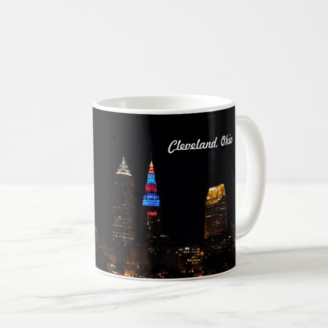 Cleveland OH Night Skyline Kaffeetasse (VorderseiteRechts)