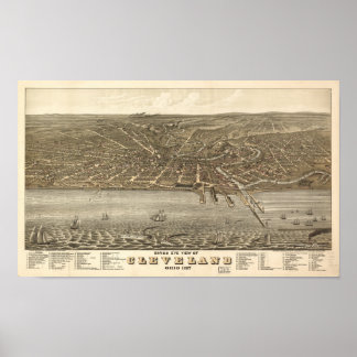 Cleveland Ohio 1877 Antique Panoramabalkarte Poster