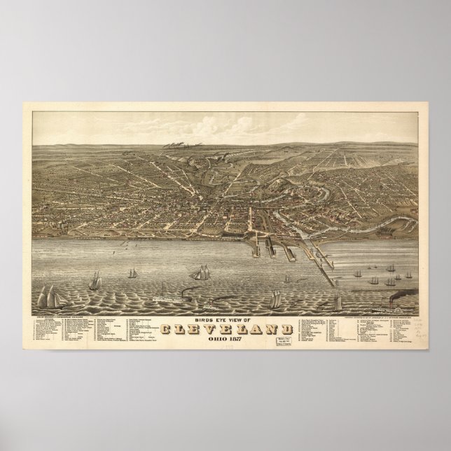 Cleveland Ohio 1877 Antique Panoramabalkarte Poster (Vorne)