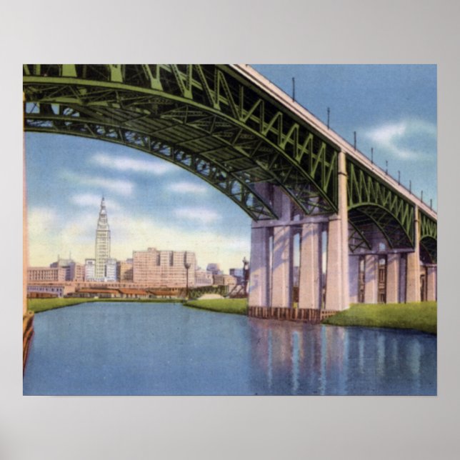 Cleveland Ohio Brücke mit Skyline Poster (Vorne)