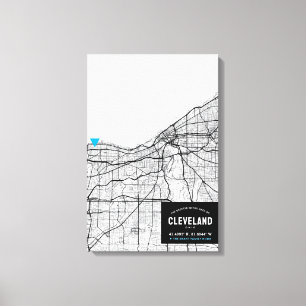 Cleveland, Ohio City Map + Ort markieren Leinwanddruck