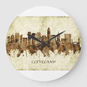 Cleveland Ohio Cityscape Große Wanduhr