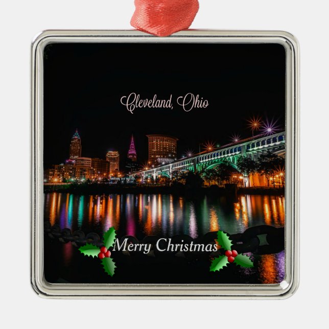 Cleveland, Ohio cityscape, Merry Christmas Metal O Ornament Aus Metall (Vorne)