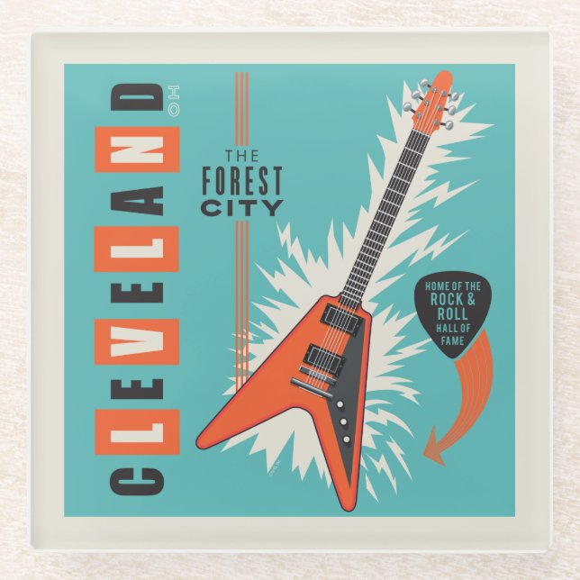 Cleveland Ohio | Elektrische Gitarre Glasuntersetzer (Vorderseite)