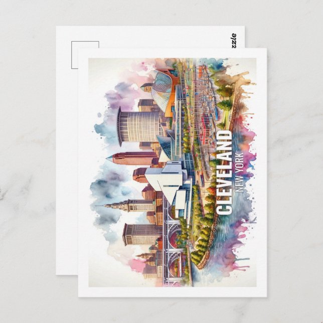 Cleveland Ohio Famous Travel Places Aquarell Postkarte (Vorne/Hinten)