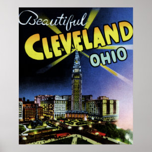 Cleveland Ohio Großbuchstabe in der Nacht Poster