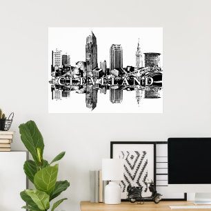 Cleveland, Ohio in Schwarz und Weiß Poster