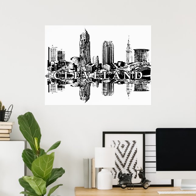Cleveland, Ohio in Schwarz und Weiß Poster (Heimbüro)