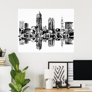 Cleveland, Ohio in Schwarz und Weiß Poster