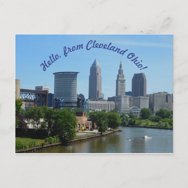 Cleveland Ohio (Kurvester Text) Skyline-Postkarte Postkarte (Vorderseite)