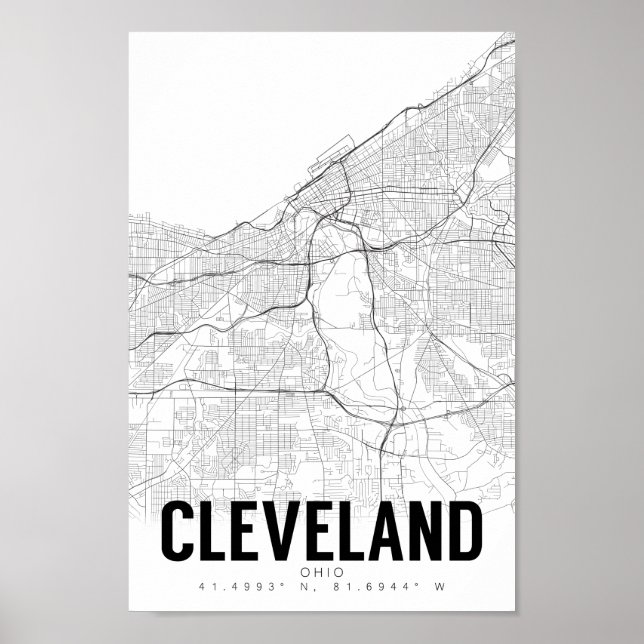 Cleveland Ohio Minimalistisch Map Art Poster (Vorne)