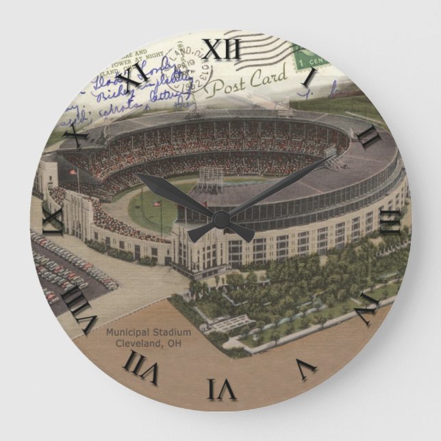 Cleveland Ohio Post Card Clock - Municipal Stadium Große Wanduhr (Vorderseite)