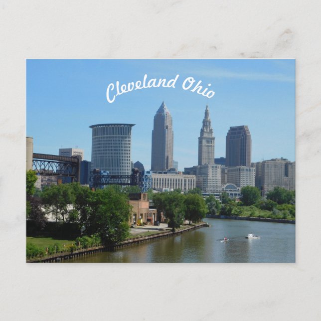 Cleveland, Ohio River Skyline Postcard (Curve) Postkarte (Vorderseite)