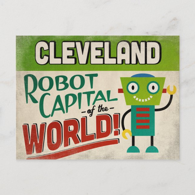 Cleveland Ohio Robot - Funny Vintag Postkarte (Vorderseite)