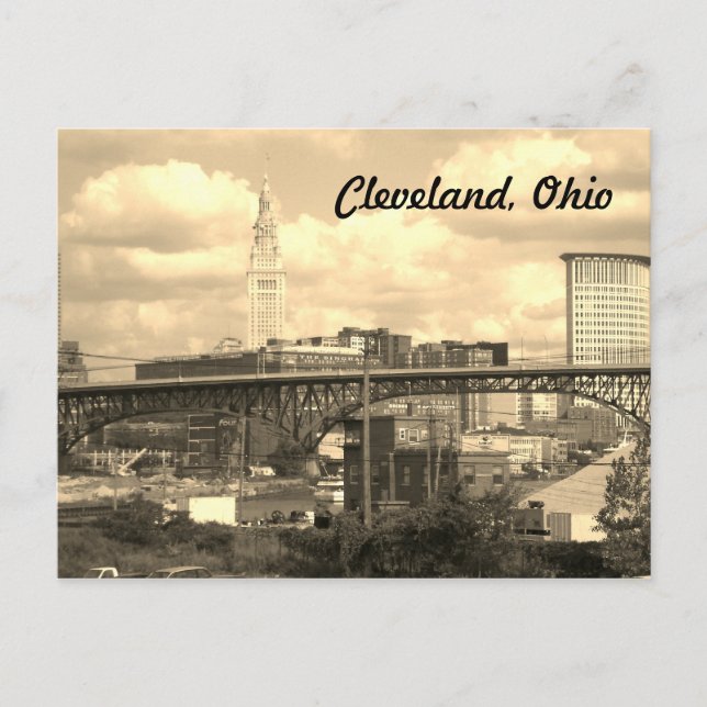 Cleveland Ohio Sepia Skyline Postcard Postkarte (Vorderseite)