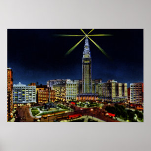Cleveland Ohio Skyline bei Nacht Poster