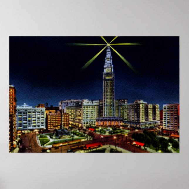 Cleveland Ohio Skyline bei Nacht Poster (Vorne)