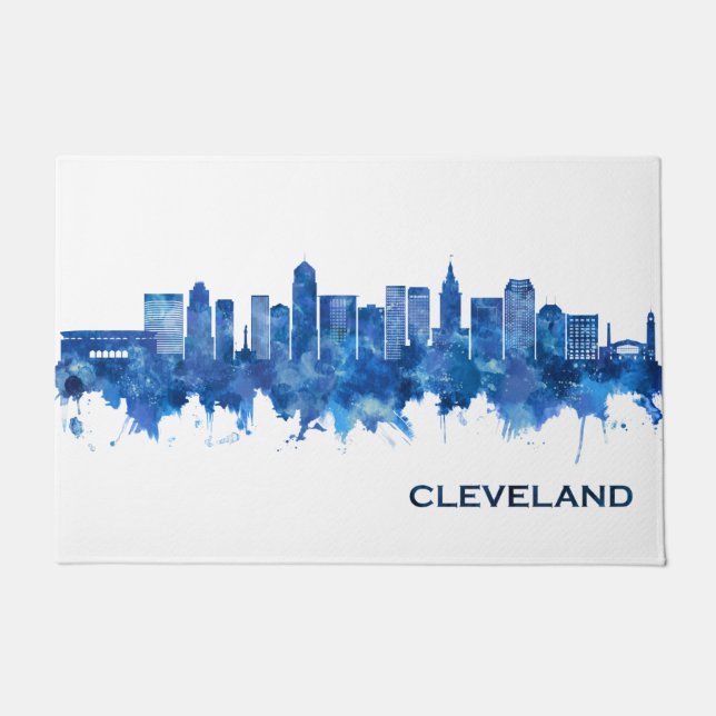 Cleveland Ohio Skyline Blue Fußmatte (Vorderseite)