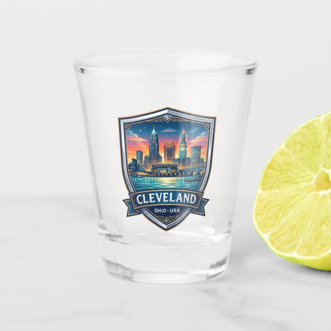 Cleveland, Ohio Skyline Ohio Schnapsglas (Vorderseite)