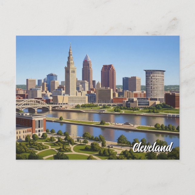 Cleveland Ohio Skyline Postkarte (Vorderseite)