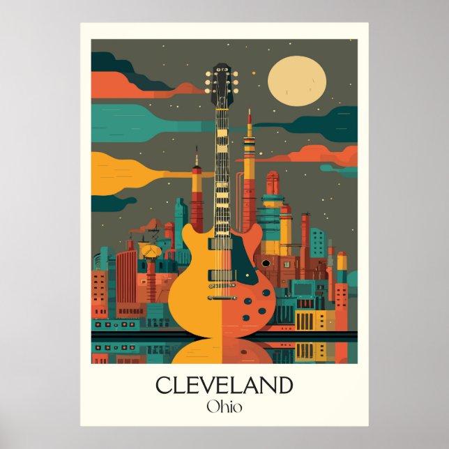 Cleveland Ohio Skyline Rock Roll Hauptstadt Lake E Poster (Vorne)