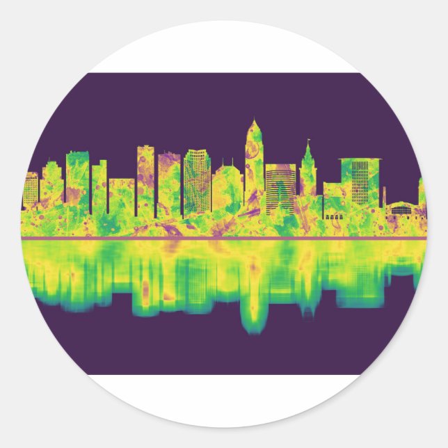 Cleveland Ohio Skyline Runder Aufkleber (Vorderseite)