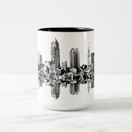 Cleveland, Ohio skyline, schwarz Zweifarbige Tasse