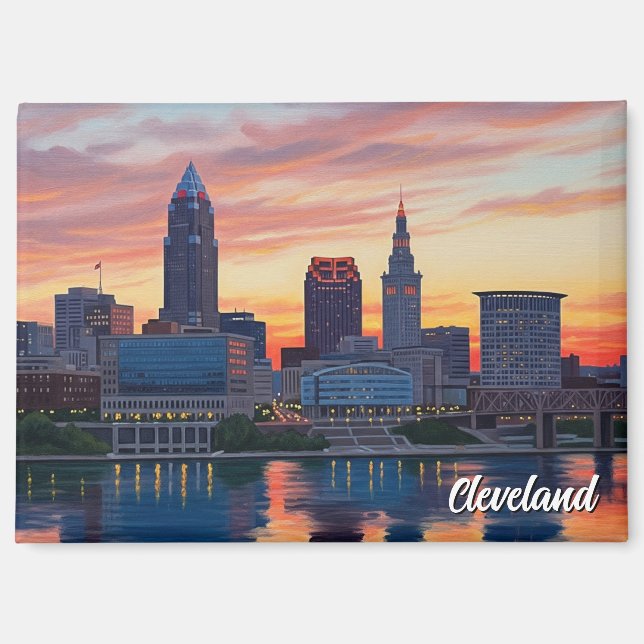 Cleveland Ohio Skyline Sunset Magnet (Vorderseite)