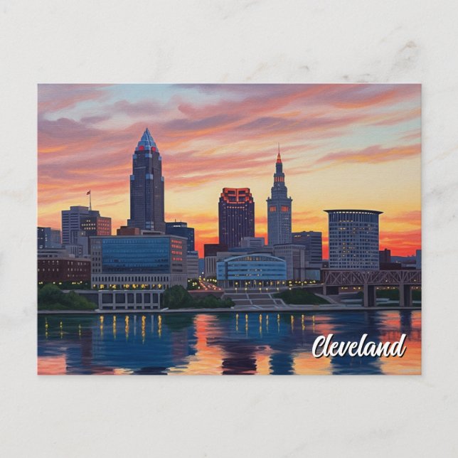 Cleveland Ohio Skyline Sunset Postkarte (Vorderseite)