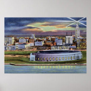Cleveland Ohio Stadium and Skyline at Night Poster