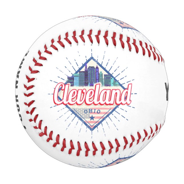 Cleveland Ohio United Staaten Skyline Vintag USA Baseball (Vorderseite Links)