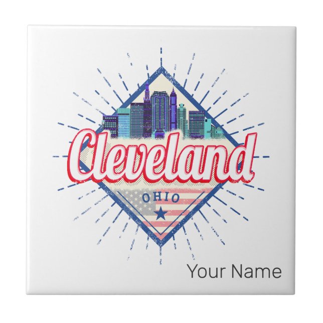 Cleveland Ohio United Staaten Skyline Vintag USA Fliese (Vorderseite)
